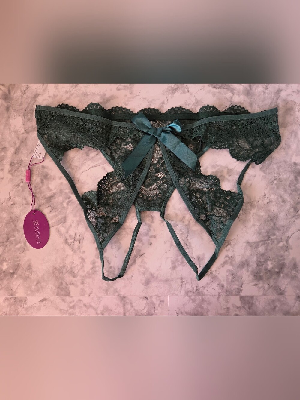 Green Lace Panties for Women Bow Back Low Rise Hipster Crotchless Panties 2XL